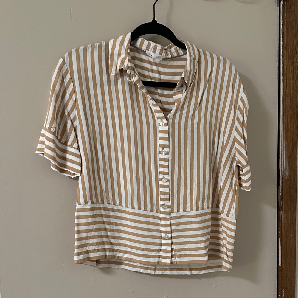 Jane and Delancey Tan and White Striped Blouse